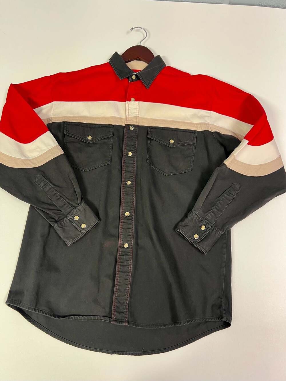 Wrangler Western Shirt Colorblock Snap Button Long Sleeve large 0027